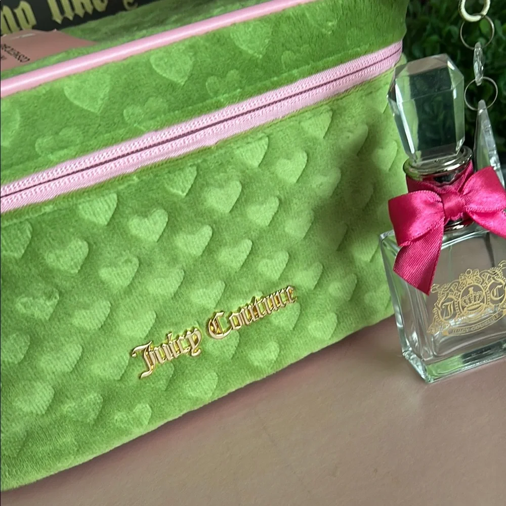 Juicy Couture Green and Pink Velour Cosmetic Case/Bag